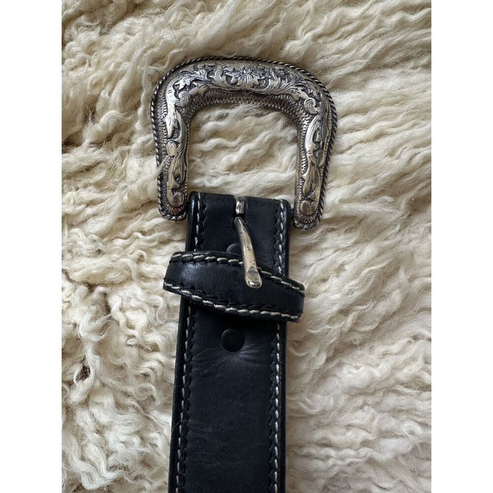 Resistol Western Leather Belt • Ornate Silver Tone Cowboy Buckle 34/85